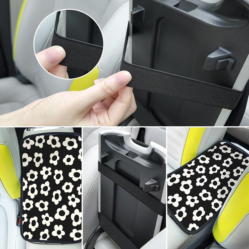 Adastrah Car Center Console Cover,White Flowers Auto Center Console Pad,Armrest Cover Protector for Vehicle SUV Truck Car - Image 2